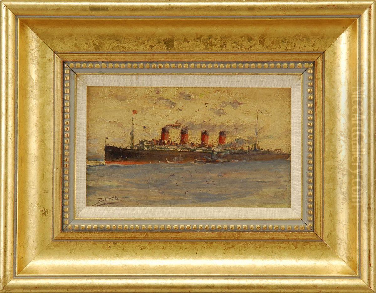 Mauretania - Sister Ship With The Ill-fated Lusitania Oil Painting by Milton J. Burns