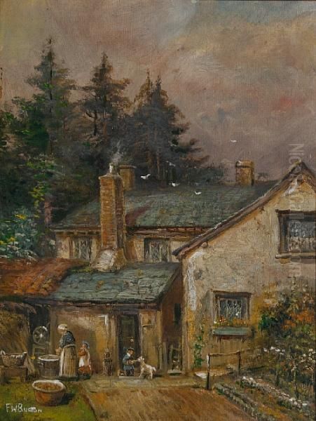 Feeding Time At The Cottage Oil Painting by Frederick William Burton