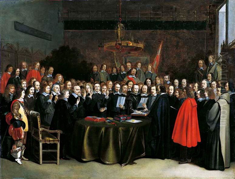 Beschworung des Spanisch-Niederlandischen Friedens im Rathaus zu Munster Oil Painting by Gerard Ter Borch