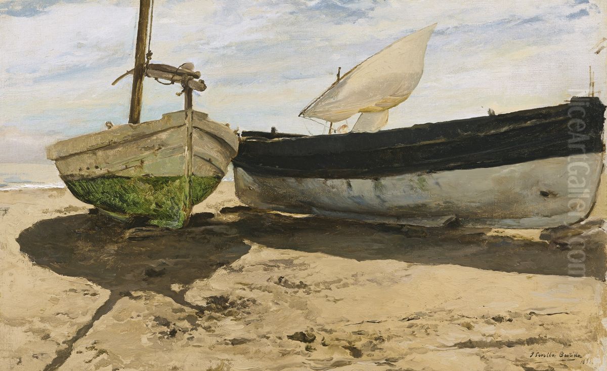 Fishing boats on the beach, Valencia Oil Painting by Joaquin Sorolla