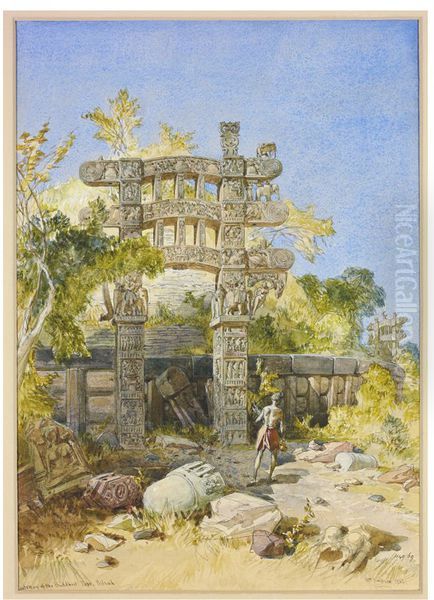 Gateway of the Buddhist Top at Sanchi Oil Painting by William Simpson