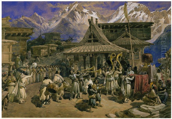 Worship of the Devi at Kothi, near Chini Oil Painting by William Simpson