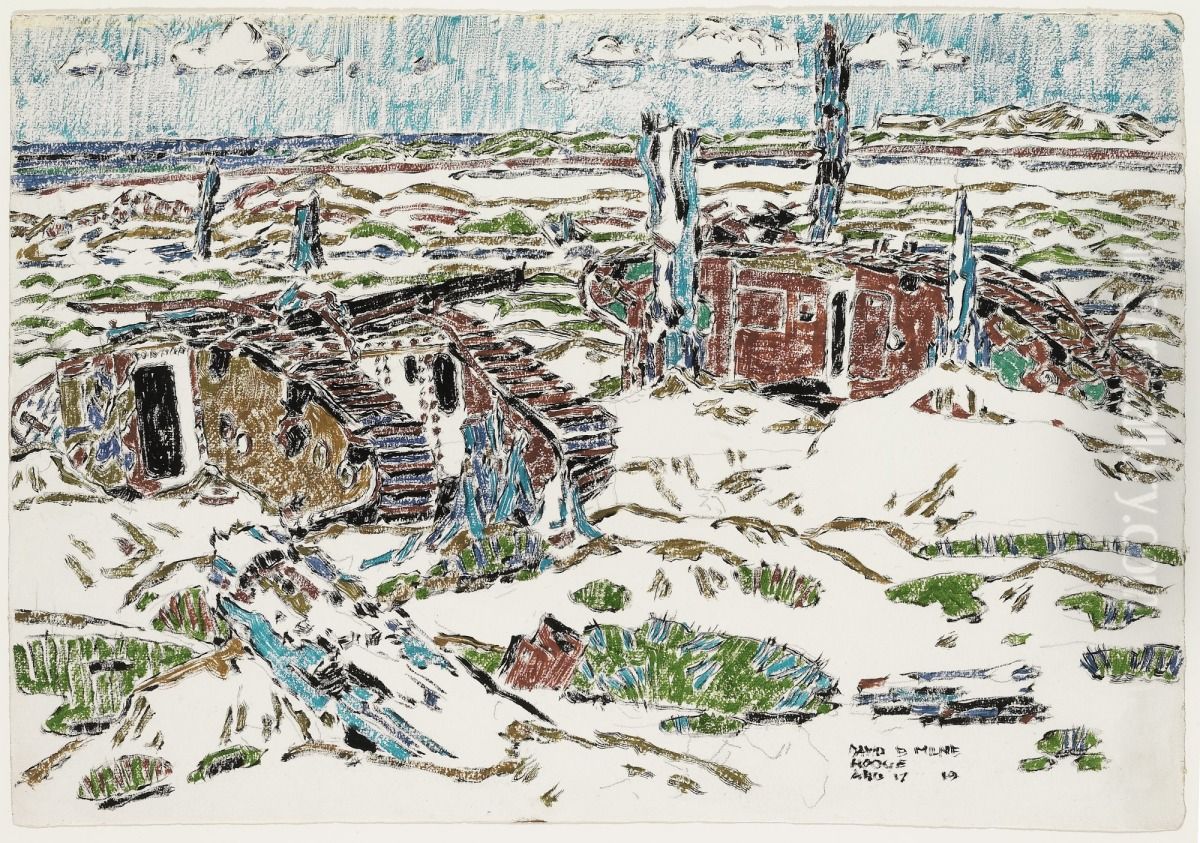 Wrecked Tanks near Sanctuary Wood Oil Painting by David Milne