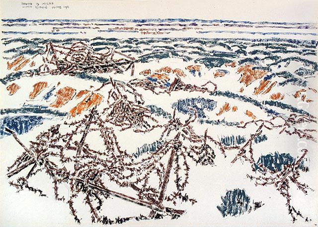 Shell Hole and Wire at the old German Line on Vimy Ridge Oil Painting by David Milne