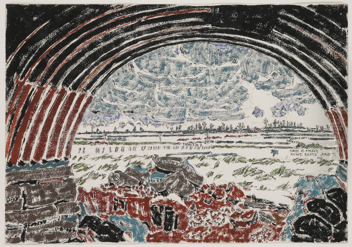 Looking towards Thelus from a Nissen Hut under the Nine Elms Oil Painting by David Milne