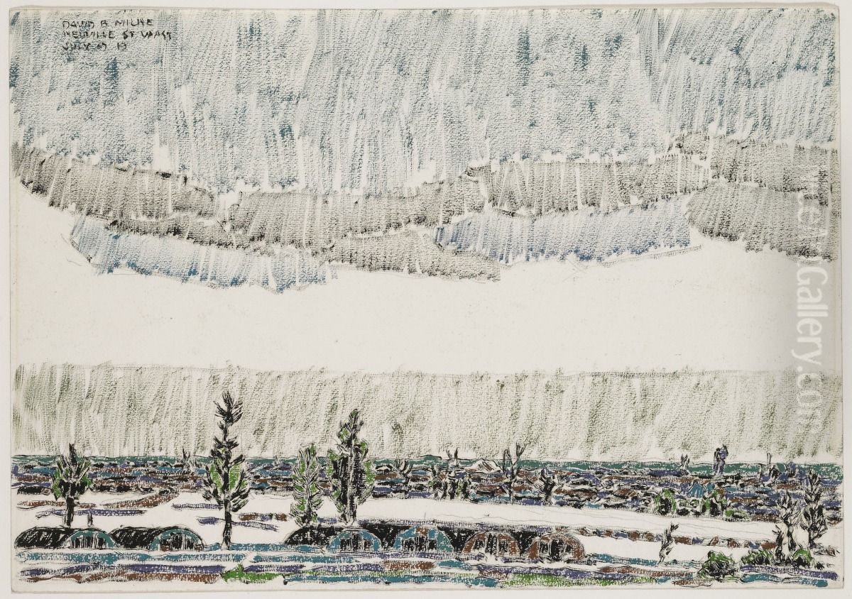 Neuville St. Vaast, Nissen Huts on the Arras-Souchez Road Oil Painting by David Milne