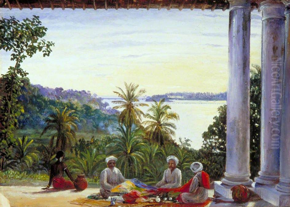 Bombay Pedlars in Mrs Cameron's Verandah, Kalutera, Ceylon Oil Painting by Marianne North