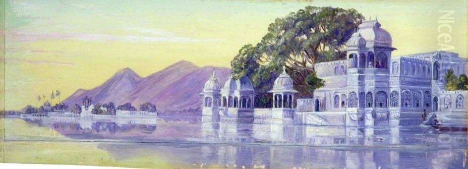 Lake of Islands, Oodipore, Guzerat, Western India Oil Painting by Marianne North