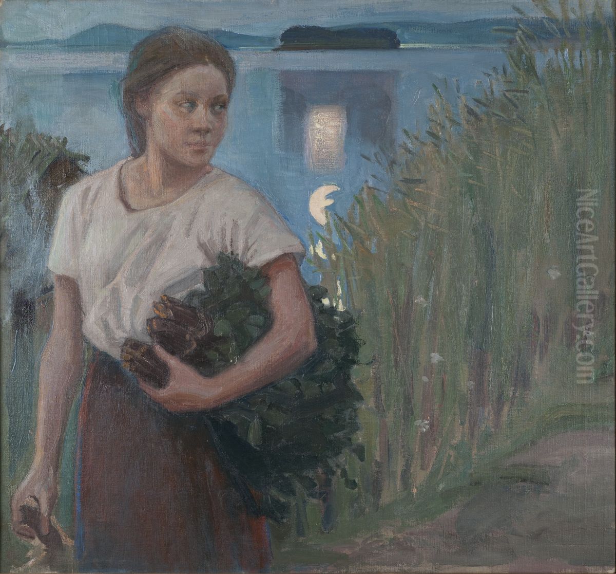 Saunatytto Oil Painting by Akseli Valdemar Gallen-Kallela