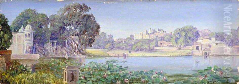 View of Pushkar or Pokur, North-West India Oil Painting by Marianne North