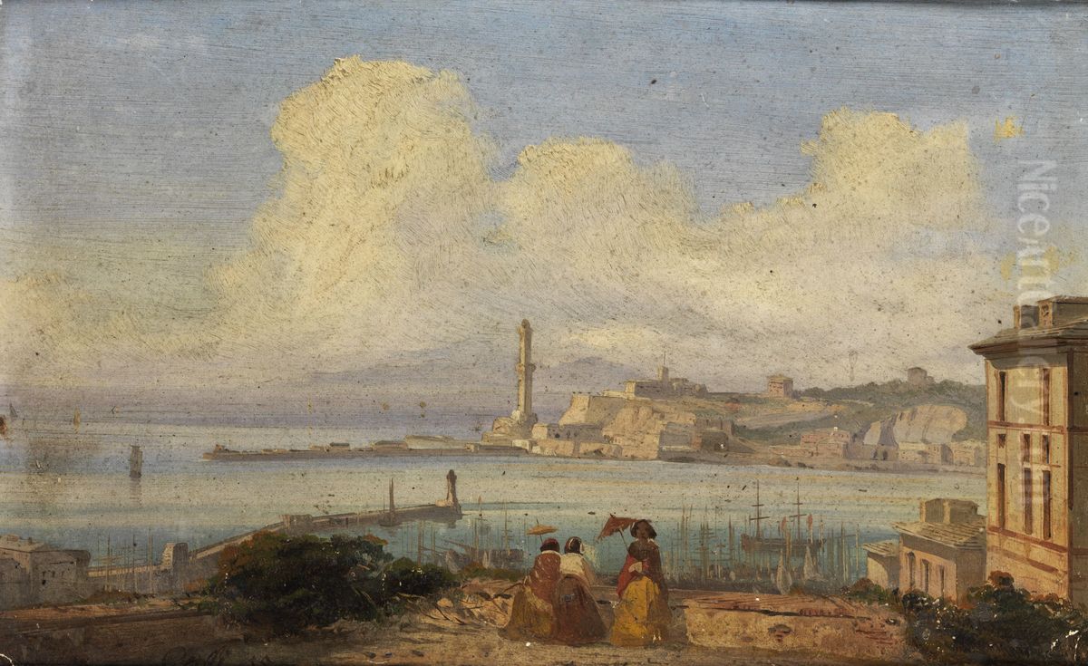 Bay of Genoa Oil Painting by Ippolito Caffi
