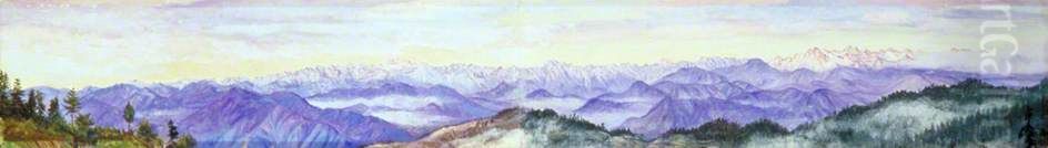 Pine-Clad Slopes of Nagkunda, North India, and View of the Distant Mountains Oil Painting by Marianne North