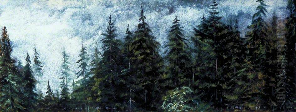 Pine-Clad Slopes of Nagkunda, North India, and View of the Distant Mountains Oil Painting by Marianne North