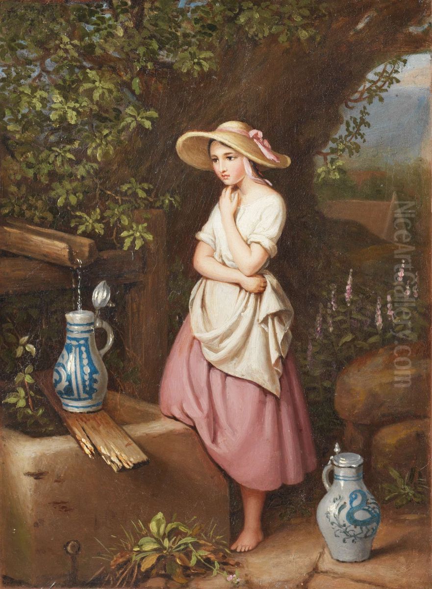 Girl at the Fountain Oil Painting by Caroline von der Embde