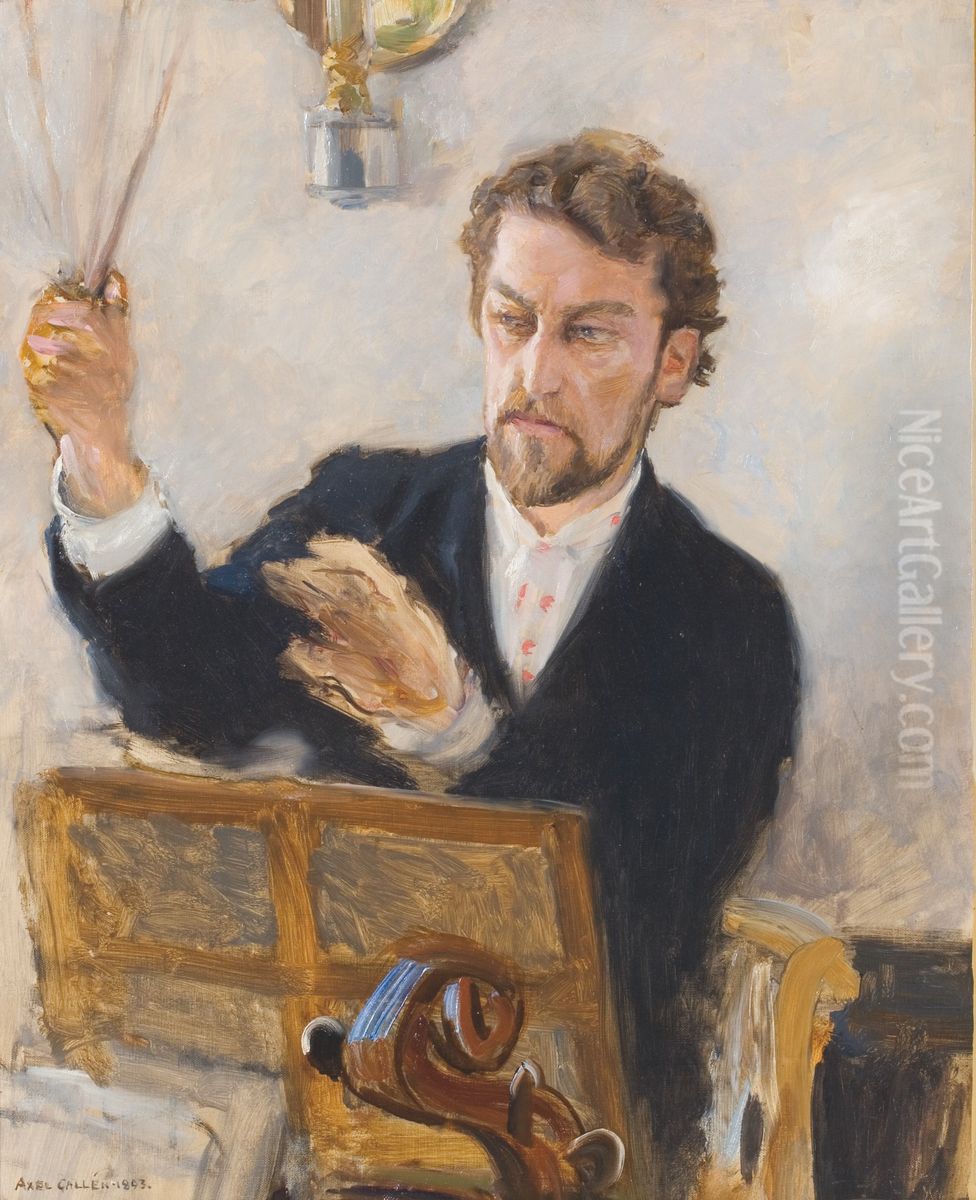Robert Kajanus Conducting, sketch Oil Painting by Akseli Valdemar Gallen-Kallela
