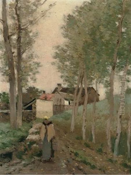 Dairymaid on the Way Home Oil Painting by Marie, Nee Guillet Cazin