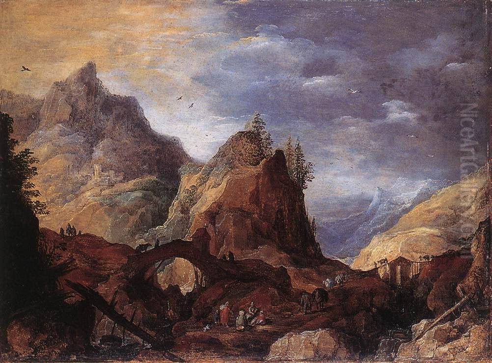 Mountain Scene with Bridges Oil Painting by Joos de Momper the Younger