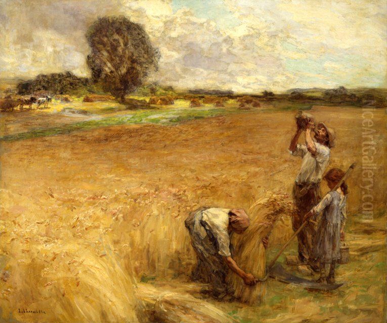 Harvester Drinking from a Flask Oil Painting by Leon Augustin Lhermitte