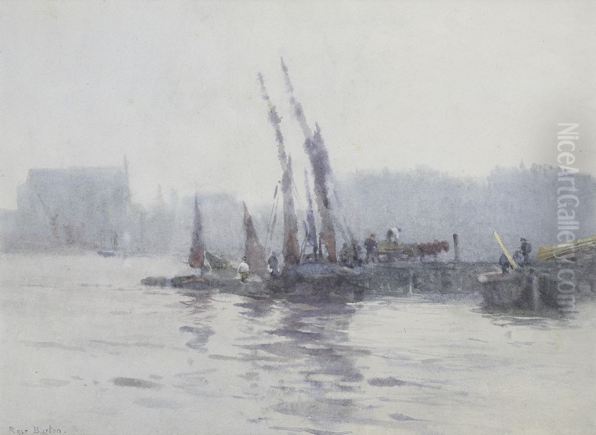 Boats in a harbour Oil Painting by Rose Maynard Barton