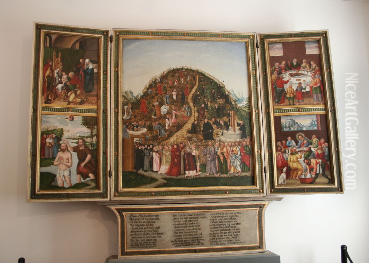 Vineyard altar Oil Painting by Lucas The Younger Cranach