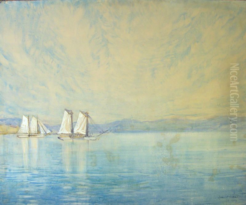 Scows in Wellington Harbour Oil Painting by Esmond Hurworth Atkinson
