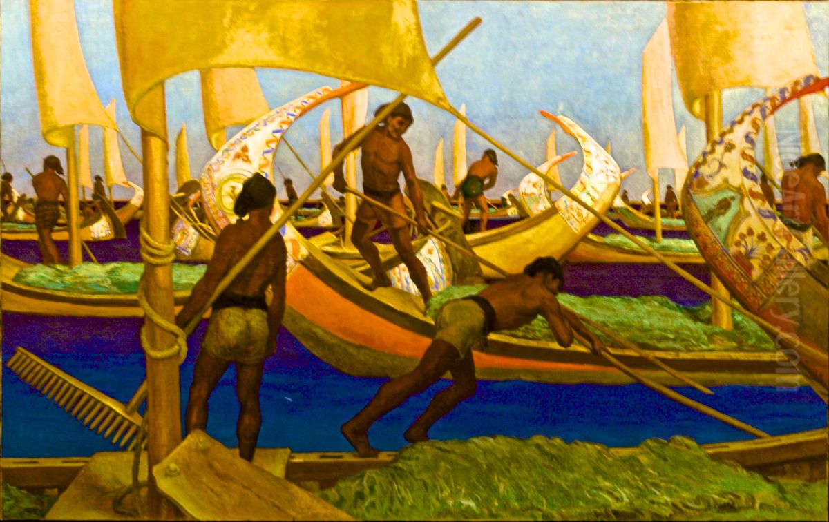 Moliceiros Oil Painting by Adriano de Sousa Lopes