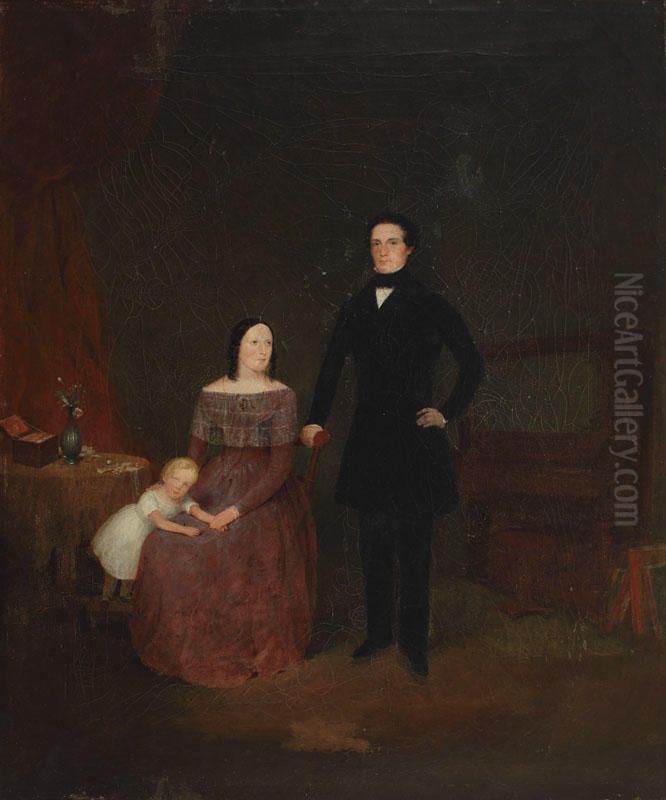 Portrait of Thomas Hudson Davis, his wife Elizabeth Taylor, and their son Henry Inman Davis Oil Painting by John Alexander Gilfillan