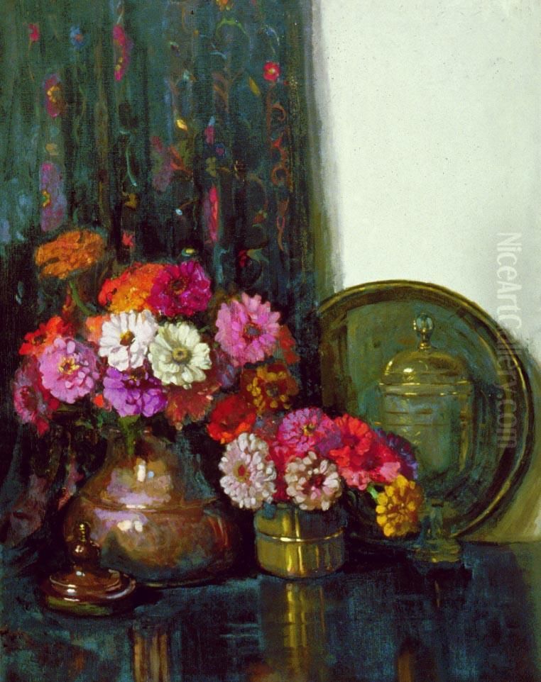 Zinnias Oil Painting by Dorothy Kate Richmond