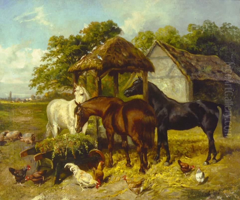 The Farmyard Oil Painting by John Frederick Herring, Sr.