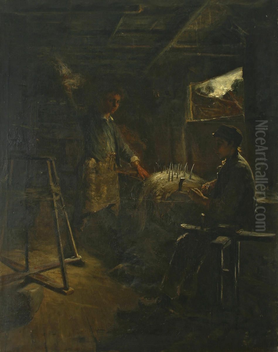 A Summer Evening / The Scutchers Oil Painting by Petrus van der Velden