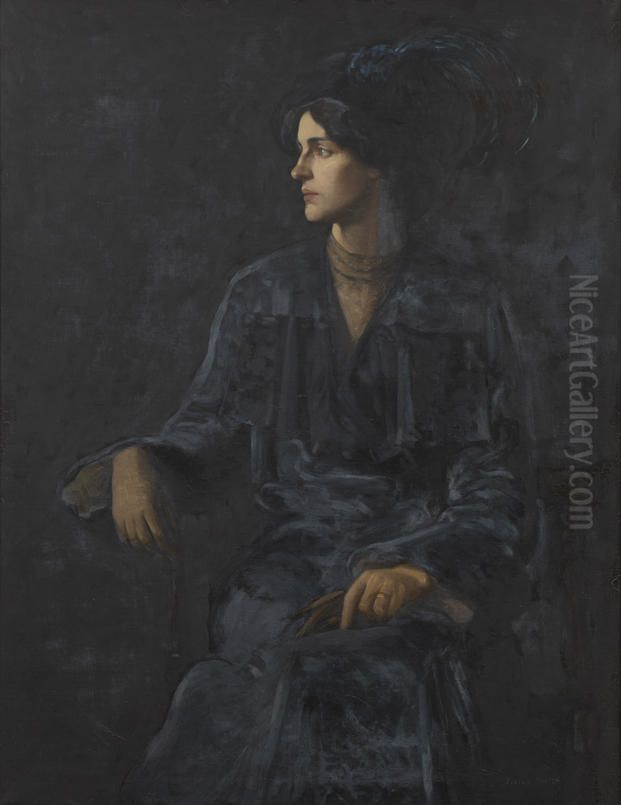 A Portrait (The Blue Feather) Oil Painting by Vivian Smith