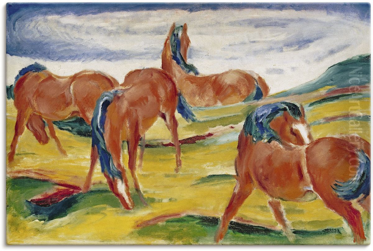 Grazing Horses III Oil Painting by Franz Marc