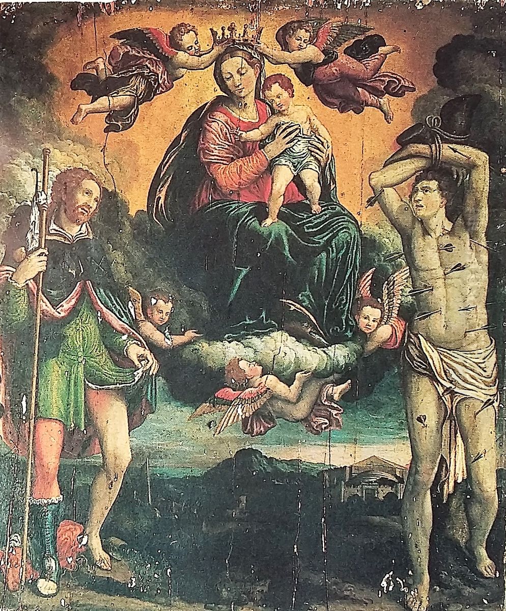 Madonna incoronata col Bambino e i santi Rocco e Sebastiano Oil Painting by Ercole Ramazzani