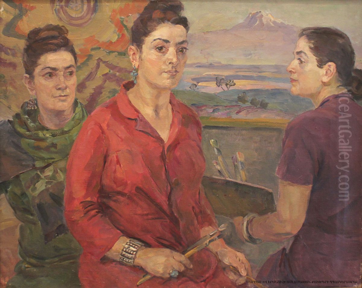 Self-portrait. Three different ages Oil Painting by Eranuhi Aslamazyan