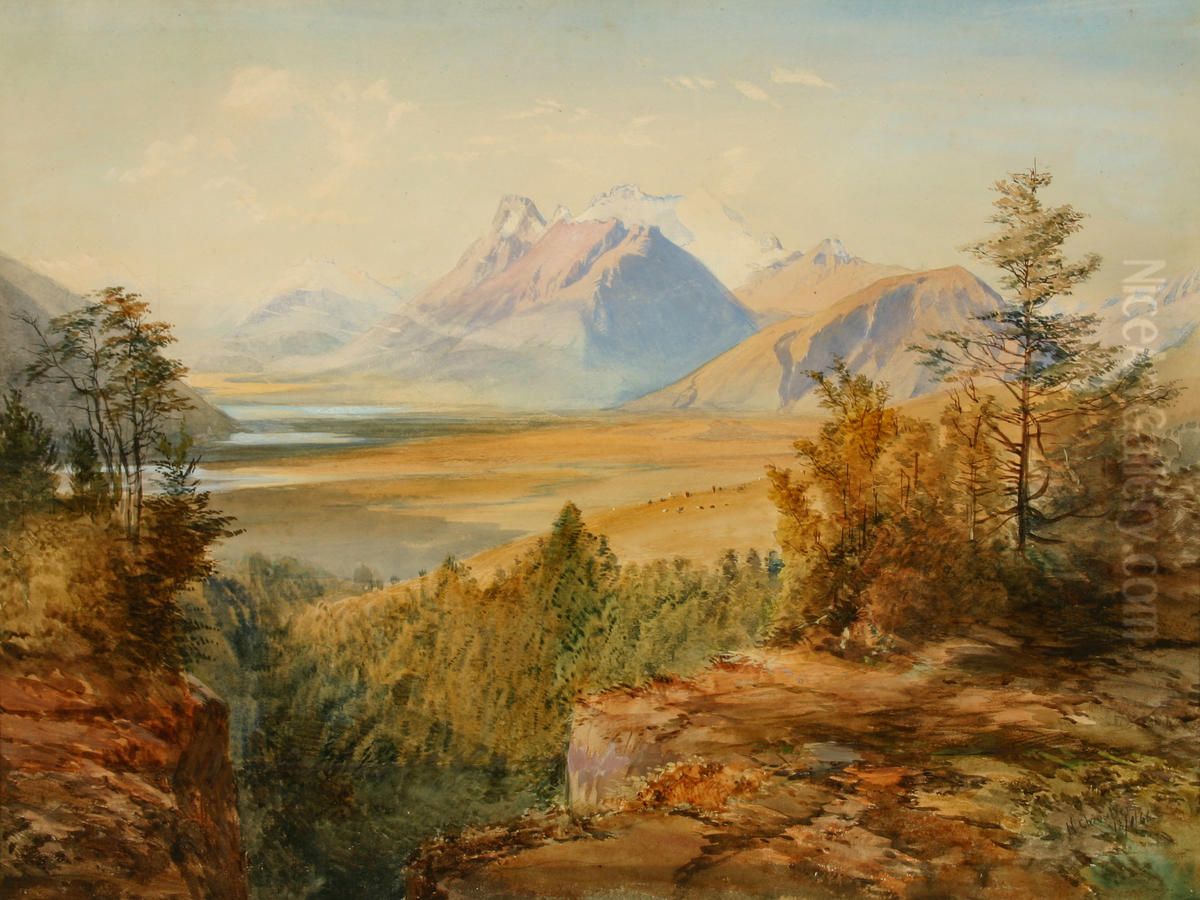 Mt Earnslaw and Lake Diamond Oil Painting by Nicholas Chevalier
