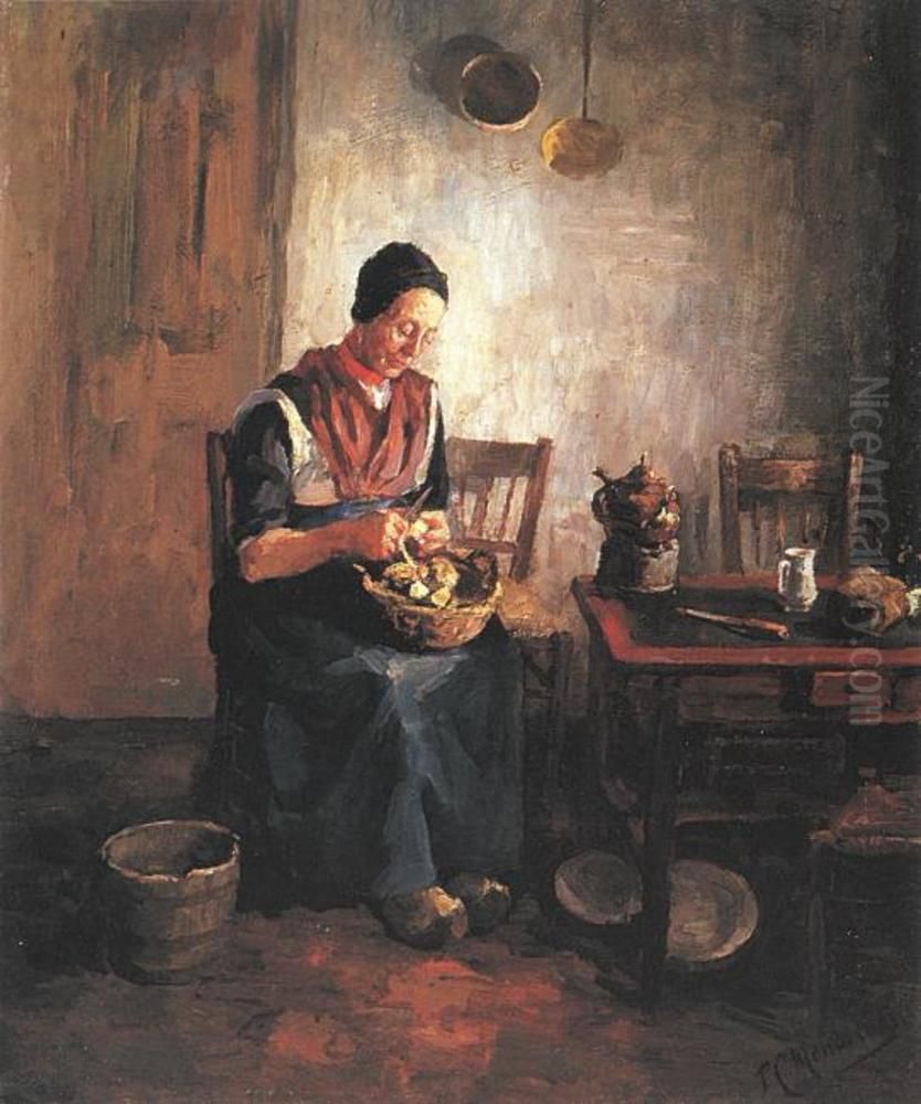 Woman peeling potatoes Oil Painting by Piet Mondrian