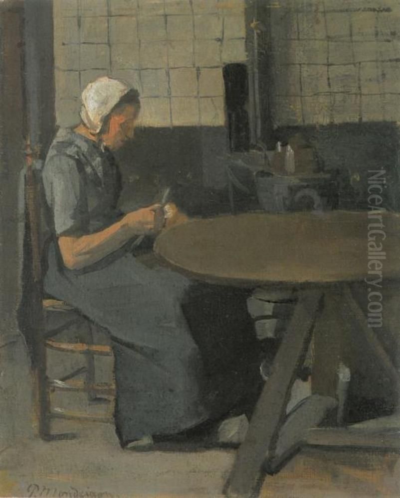 Woman with spindle Oil Painting by Piet Mondrian