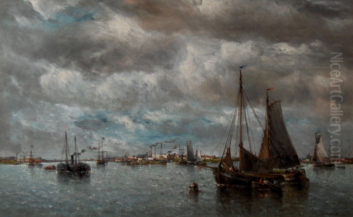 Sailing boats in the estuary of the River Scheldt Oil Painting by Francois Musin