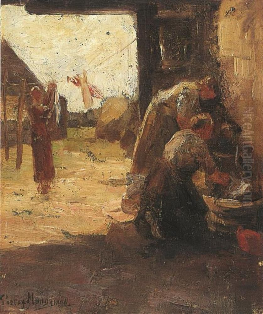 Women doing the wash Oil Painting by Piet Mondrian