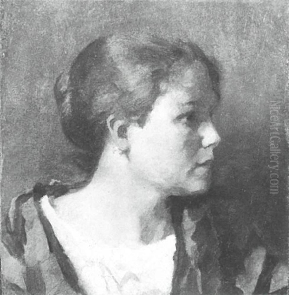 Female head in profile Oil Painting by Piet Mondrian