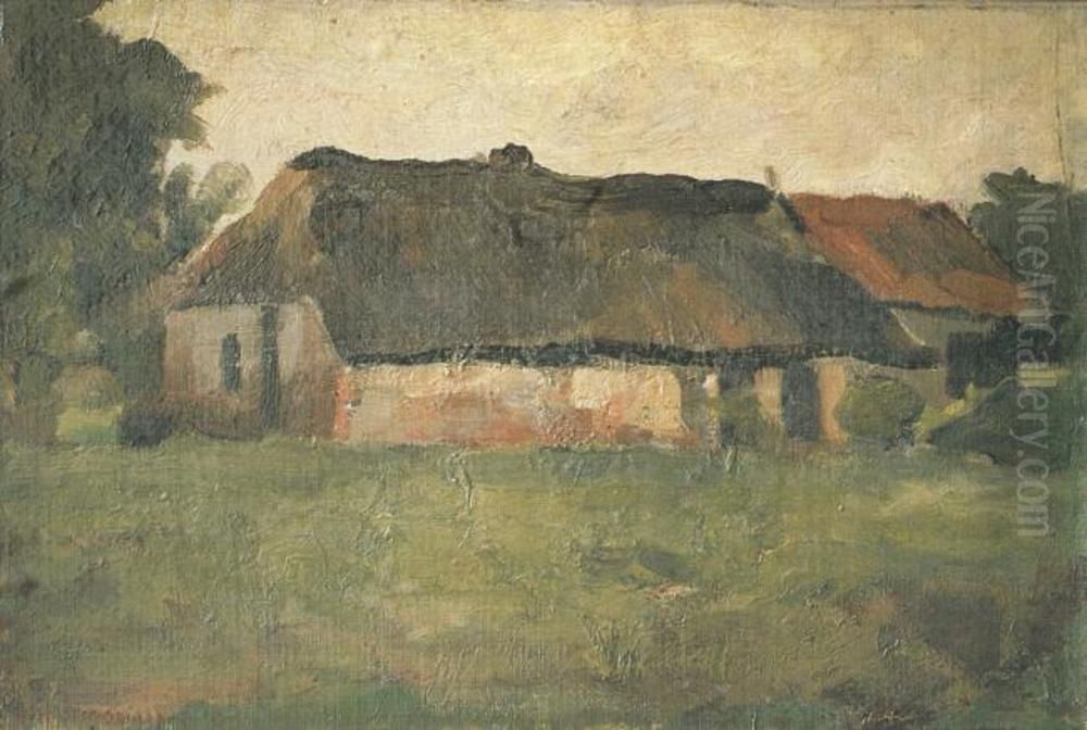 Farm building in Het Gooi, viewed from a field Oil Painting by Piet Mondrian