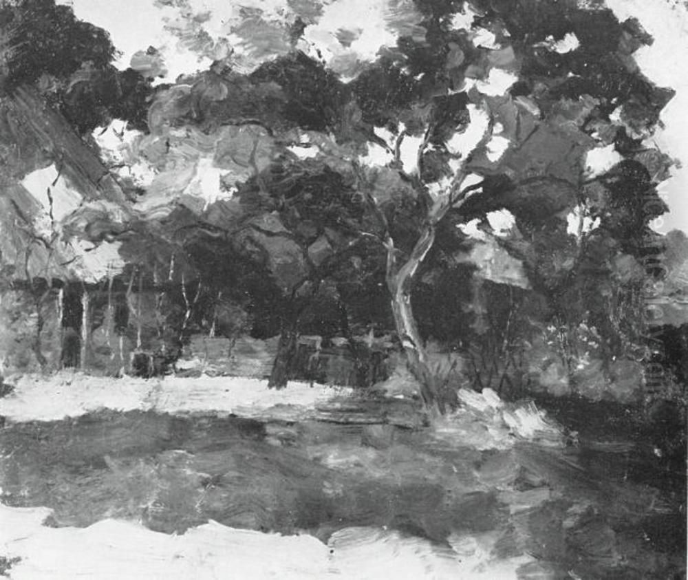 Farm buildings in Het Gooi, veiled by trees Oil Painting by Piet Mondrian