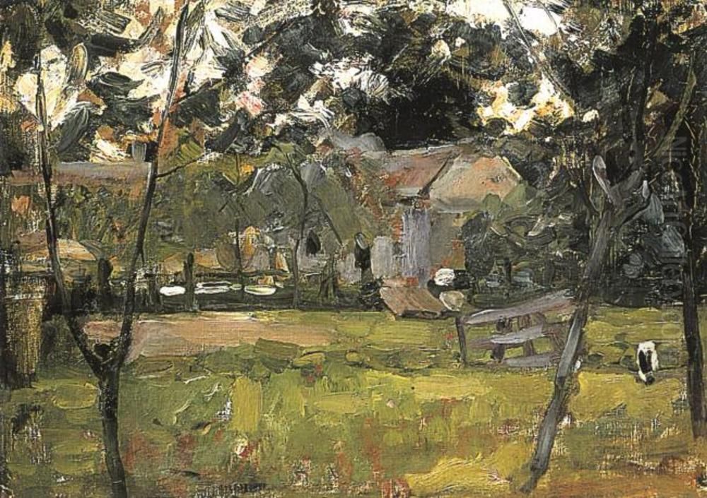 Farmyard in Het Gooi flanked by saplings Oil Painting by Piet Mondrian