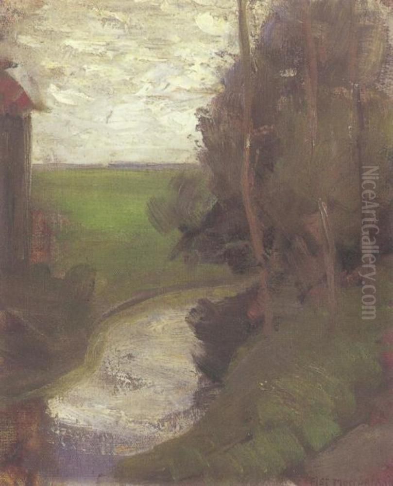 Fragment of an irrigation ditch Oil Painting by Piet Mondrian