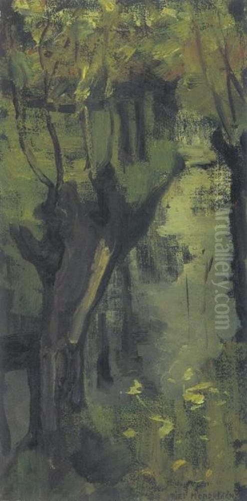 Irrigation ditch with pollarded willows Oil Painting by Piet Mondrian
