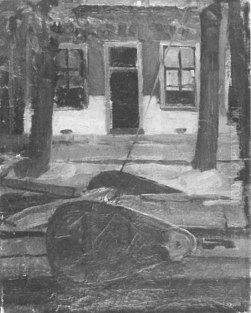 Truncated view of tjalk and house facade Oil Painting by Piet Mondrian