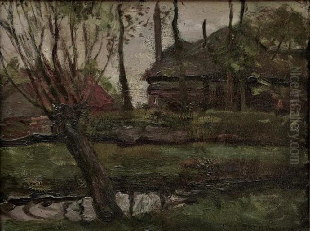 Farmyard sketch with pollarded willow at left Oil Painting by Piet Mondrian