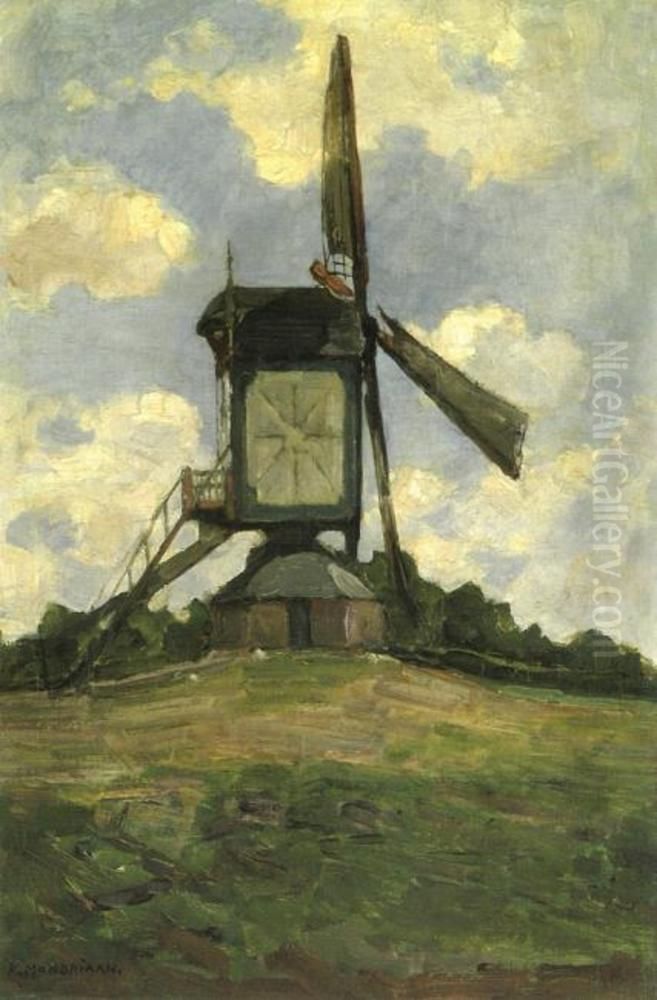 Post mill at Heeswijk, side view Oil Painting by Piet Mondrian
