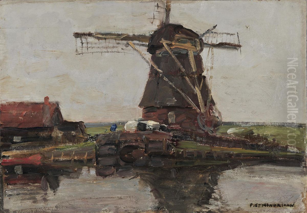 Stammer mill with summer house Oil Painting by Piet Mondrian