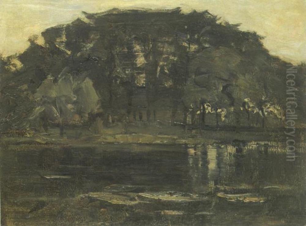 Geinrust farm with three small trees at left Oil Painting by Piet Mondrian